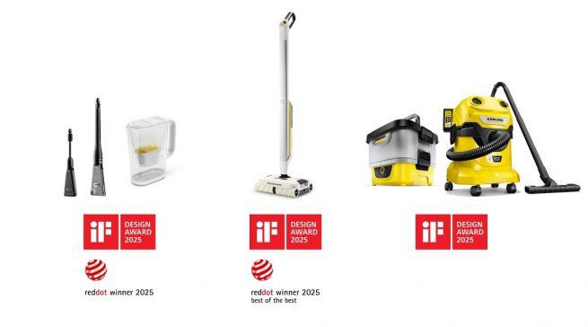 Gleich fünf Home & Garden Produkte von Kärcher wurden mit dem iF Design Award 2025 ausgezeichnet. Den Red Dot Design Award 2025 erhielten zusätzlich die Wasserfilterkanne WFP 12 und der eco!Booster. Das HMI-Modul des Hartbodenreinigers FC 8 Smart Signature Line wurde mit dem Red Dot Design Award „Best of the Best” ausgezeichnet.