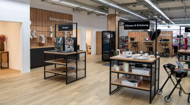Im Münchener „daseinstein“-Einkaufszentrum präsentiert der MediaMarkt-Haidhausen mit Streifeneder auf über 180 Quadratmetern Verkaufsfläche ein umfassendes Sortiment im Sanitäts-, Fitness- und Gesundheitsbereich.