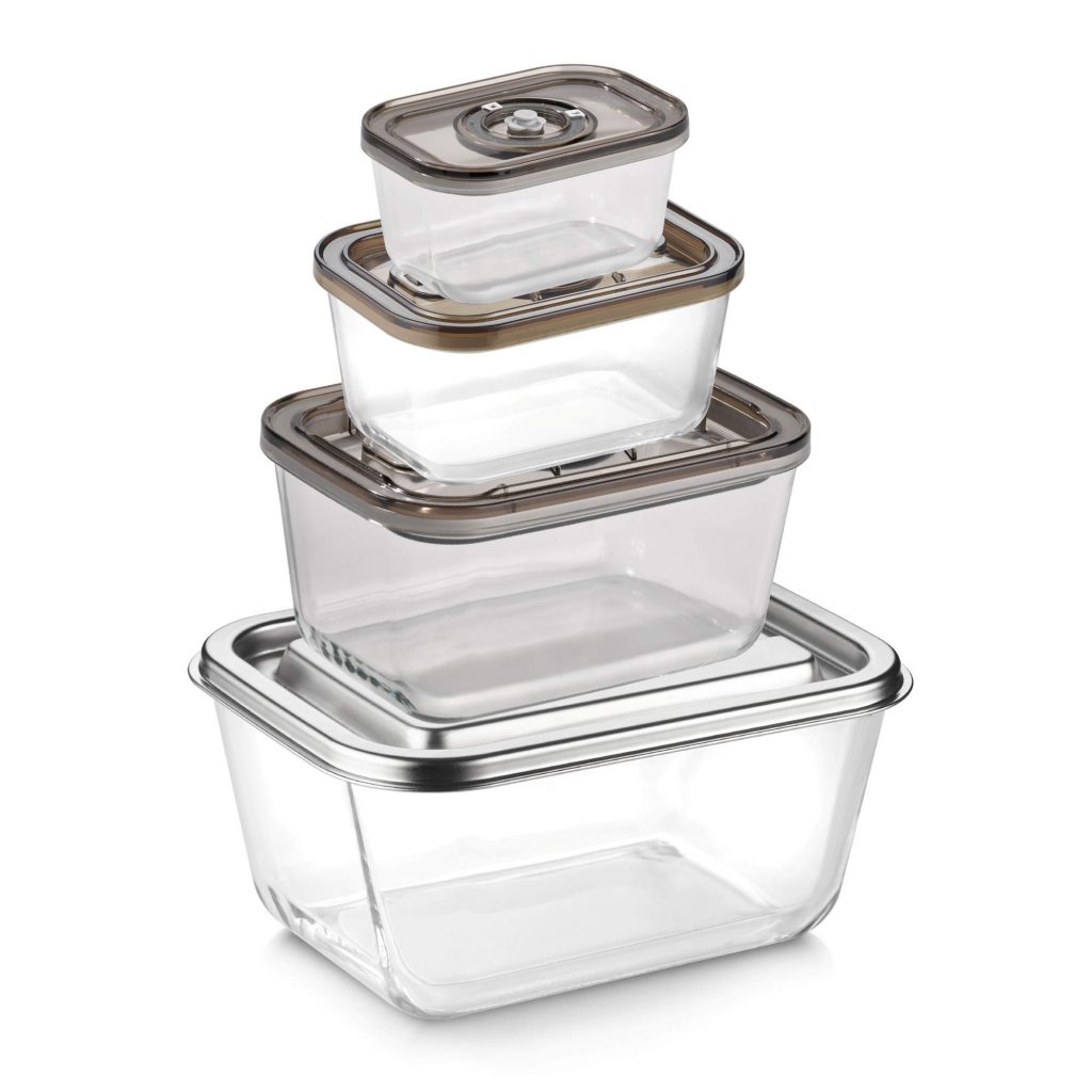 Set von VacuBoxxen aus Glas.