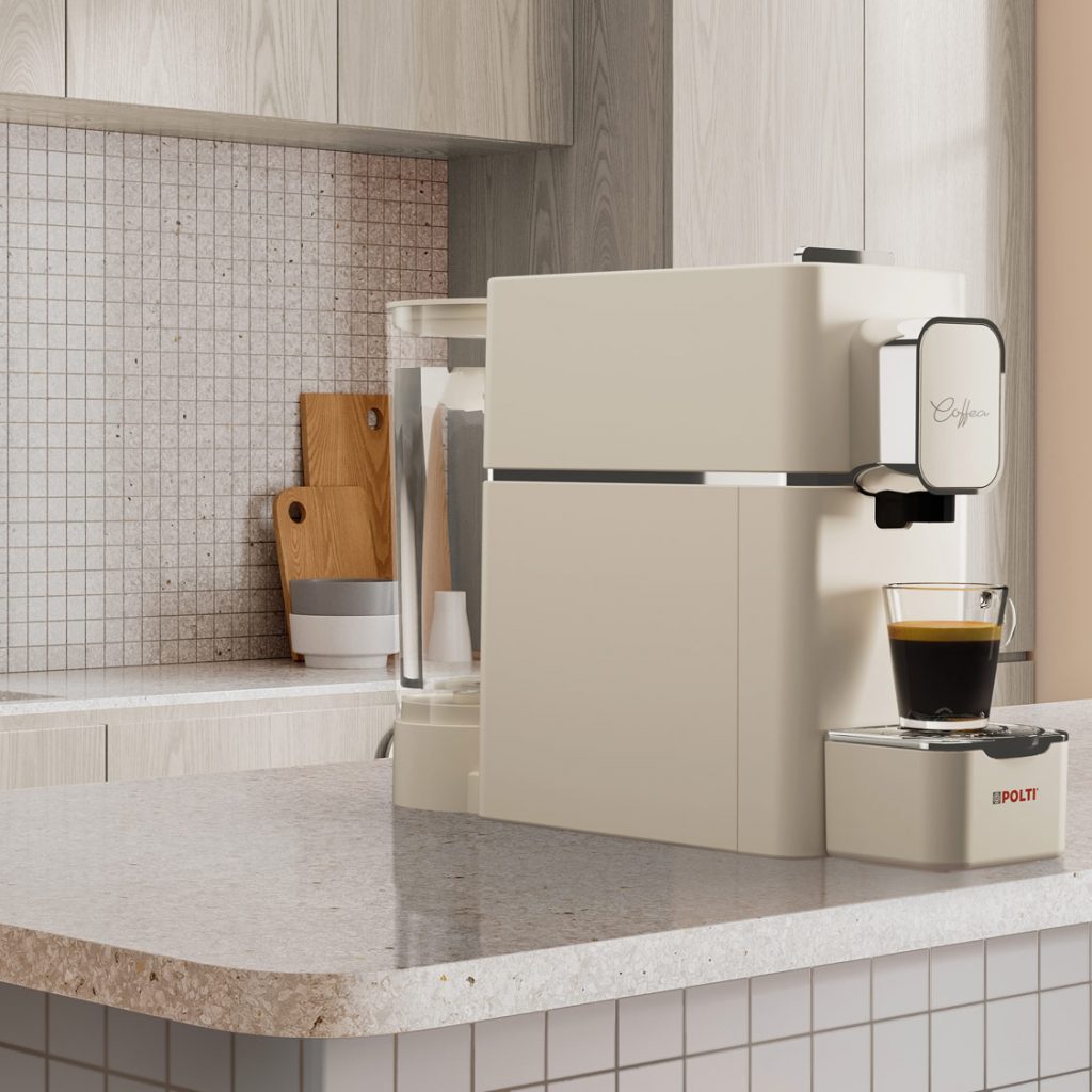POLTI Coffea Pad-Maschine in der neuen Trendfarbe Creme.