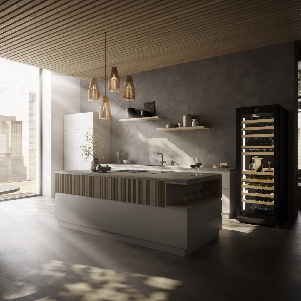 Der Liebherr Weinkühlschrank: Ästhetik und perfekte Temperierung, nahtlos integriert in Ihre moderne Küche.
