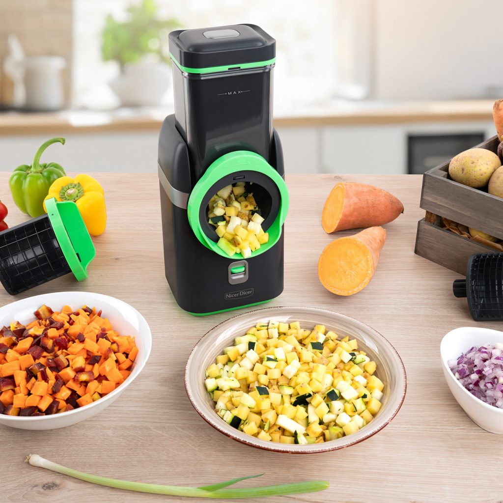 • Von den Erfindern des Nicer Dicer kommt nun die WELTNEUHEIT: Der 1. ELEKTRISCHE Nicer Dicer!