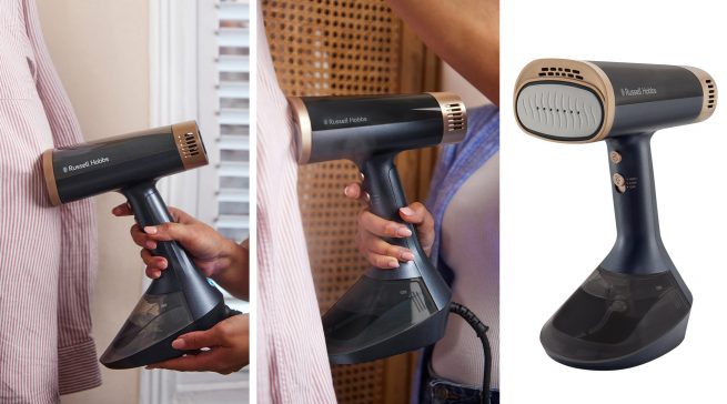 Effizient und schnell: Die neue Dampfbürste Steam Genie VacuSteam sorgt mit kombinierter Dampf- und Saugfunktion für glatte Textilien in nur einem Durchgang – ideal für den Alltag ohne Bügelstress.