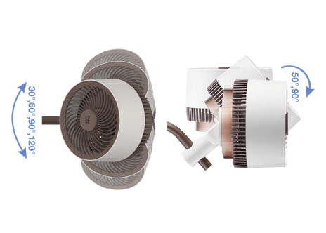 3D OSZILLATION: Automatische 30°, 60°, 90° bis 120° horizontale-und von
50°, 90° automatische vertikale Oszillation. Extra breite und optimale Luftverteilung im Raum.
