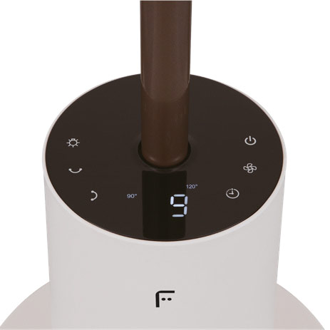 LED TOUCH DISPLAY: Einfache Einstellung des Ventilators über das LED Touch Display.
Unterschiedliche Funktionen an der Basis oder bequem über die Fernbedienung möglich.