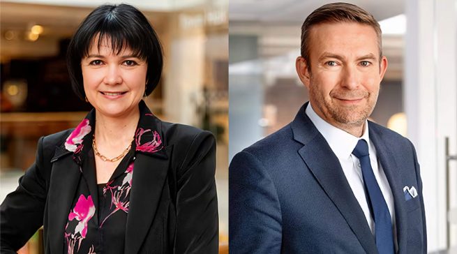 Treiben die Nachhaltigkeitsstrategie von Electrolux weiter an: CEO Yannick Fierling und Elena Breda, SVP Product Strategy, Innovation, Sustainability.