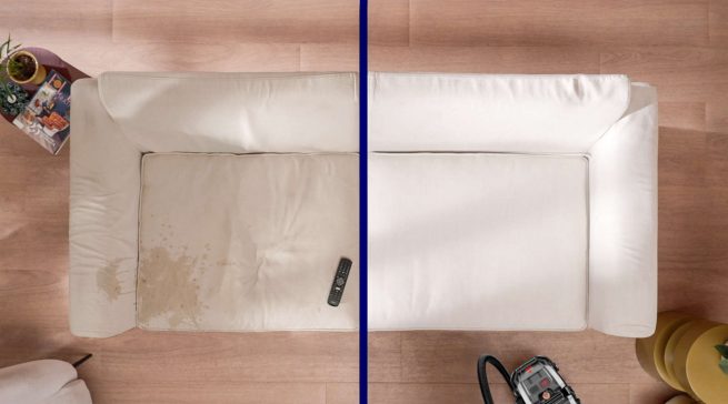 Der BISSELL SpotClean HydroSteam Fleckenreiniger: vorher und nachher.