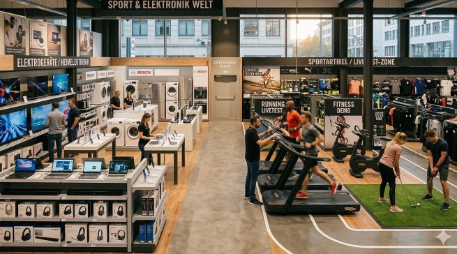 Weiße Ware und Sportartikel? Das KI-generierte Bild zeigt, wie die Stores aussehen könnten.