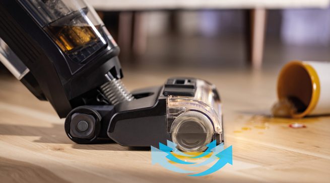Effizienz trifft auf Innovation. Erleben Sie das neue Level der Bodenreinigung: Dank der kraftvollen Kombination aus Wasser und Schrubbkraft löst der kabellose Multi-Oberflächen-Reiniger selbst festsitzende Verschmutzungen mühelos. Sparen Sie bis zu 50% Ihrer Zeit¹ und genießen Sie ein makelloses Finish auf allen Oberflächen.