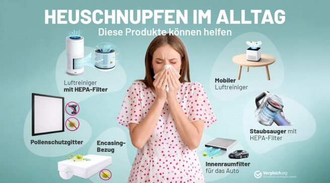 Luftreiniger und Staubsauger mit HEPA-Filter sind auch in Sachen Heuschnupfen sehr gefragt. Grafik: VGL / KI-generiert mit ChatGPT