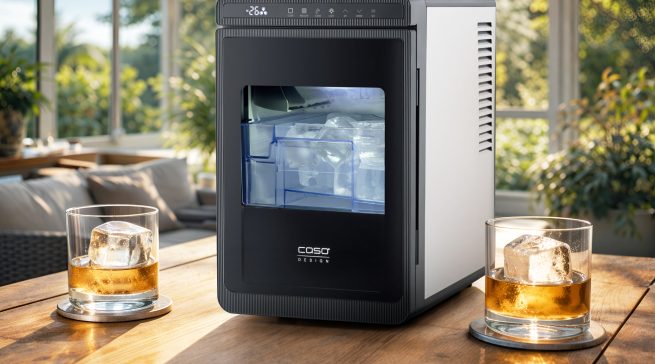 Nie mehr verwässerte Drinks: Der IceCube Pro von CASO Design produziert kristallklare XXL-Eiswürfel, die Getränke länger kühl halten und den vollen Geschmack bewahren – für stilvollen Genuss bis zum letzten Schluck.