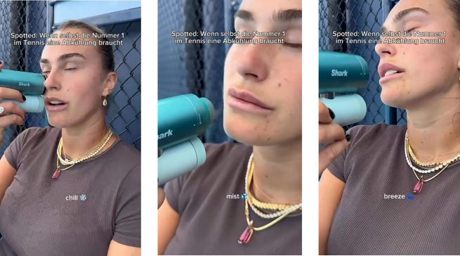 Tennis-Star Aryna Sabalenka kühlt bei Roland Garros mit der Shark ChillPill.
