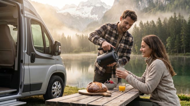 Der kompakte Reise Wasserkocher WK 1000 von ROMMELSBACHER ist der ideale Begleiter für unterwegs – im Urlaub, im Camper oder im kleinen Haushalt.