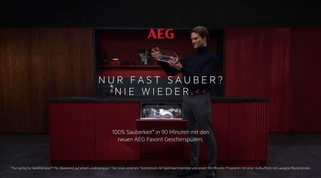 Mit der Kampagne „Nur fast sauber? Nie wieder.“ rückt AEG die Reinigungsleistung und Komfortfunktionen der neuen Favorit-Geschirrspüler in den Mittelpunkt.