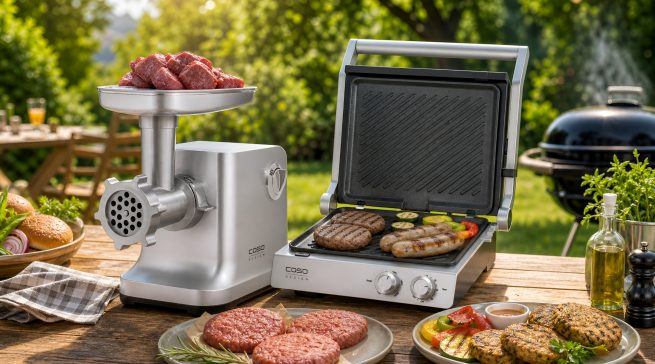 Das Dreamteam für besondere BBQs: Der Design Fleischwolf FW 2000 und der Doppel-Kontaktgrill SteakChef