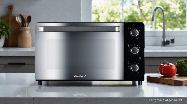 Der neue Grillbackofen von Steba bietet rund 38 Liter Garraum, drei Einschubebenen und vielseitige Zubereitungsfunktionen für unterschiedliche Gerichte.
