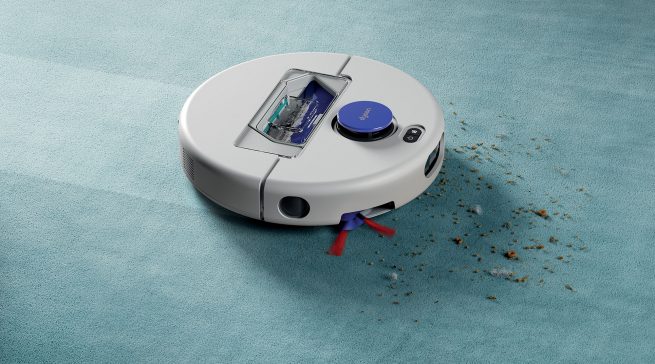 Der Dyson R1 Nurovi Dry ist auf die automatisierte Trockenreinigung ausgelegt und kombiniert Sensorik, Kantenreinigung und eine beutellose Zyklon-Ladestation. Bild: Dyson