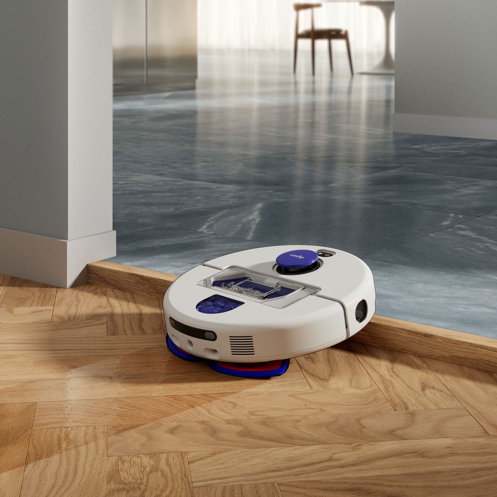 Der Dyson R2 Nurovi Wash+Dry übernimmt zusätzlich zur Trockenreinigung auch das Wischen und arbeitet dafür mit Reuleaux-Dreieck-Wischpads. Bild: Dyson