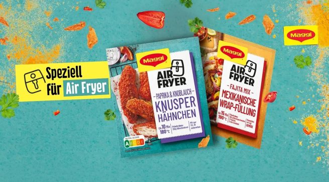 Maggi und SharkNinja verbinden in einer neuen Kooperation Airfryer-Technologie mit speziell entwickelten Produkten, Rezeptideen und gemeinsamen Handelsaktivitäten. Bild Screenshot https://www.maggi.de/produkte/maggi-fix-airfryer