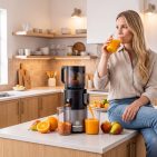 Der Slow Juicer ES 250 entsaftet Obst und Gemüse mit schonender Kaltpresstechnologie.