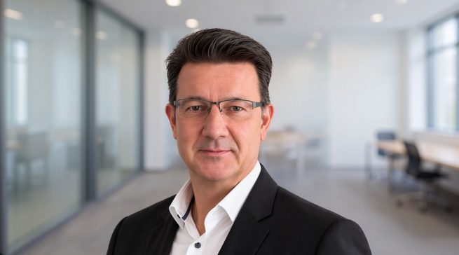 Danyal Riediger (Danyal Riediger, Head of Sales Small Domestic Appliances, Hisense Gorenje Germany GmbH) übernimmt die Vertriebsleitung für Elektrokleingeräte. Sühel Semerci verantwortet den Großgerätebereich bis zu einer Neubesetzung in Personalunion. Foto: Hisense/Gorenje. Hintergrund AI generated.